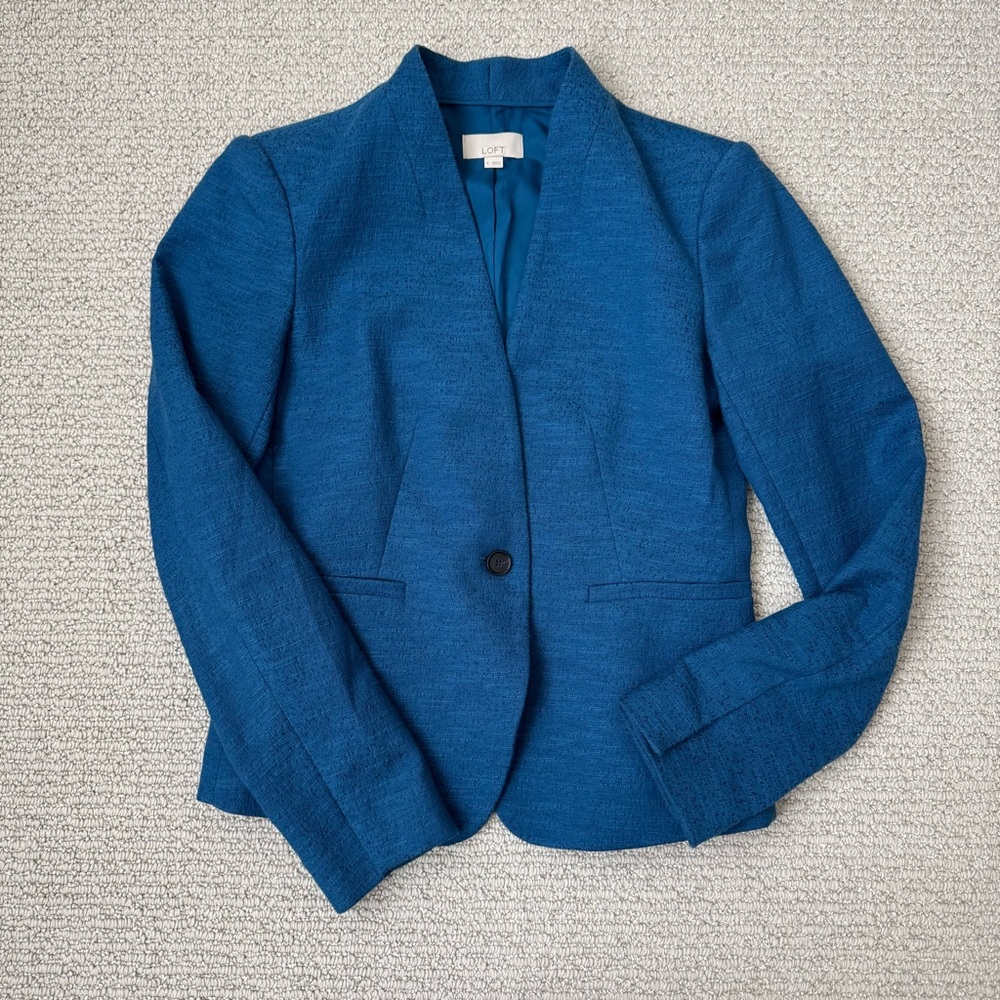 LOFT Teal Blue Textured Single-Button Blazer